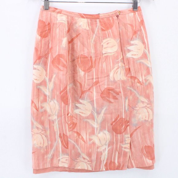 Vintage Bernard Holtzman Straight Skirt Womens Pink Floral Casual Retro Size 28 - Picture 4 of 7